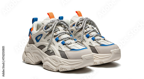 Chunky dad shoes mockup, modern street fashion design, isolated on white background