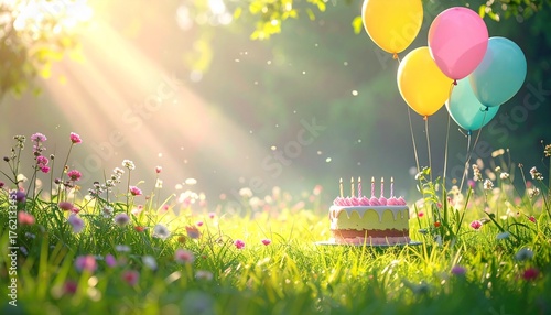 Happy Birthday Background – Colorful Party Celebration Design with Balloons, Confetti, and Festive Decorations