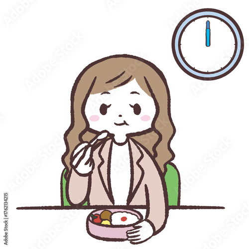 お弁当を食べる女性のイラスト