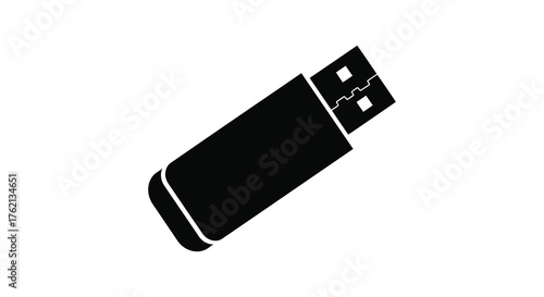 Simple black silhouette of a usb flash drive on a white background representing digital storage and data transfer technology silhouette