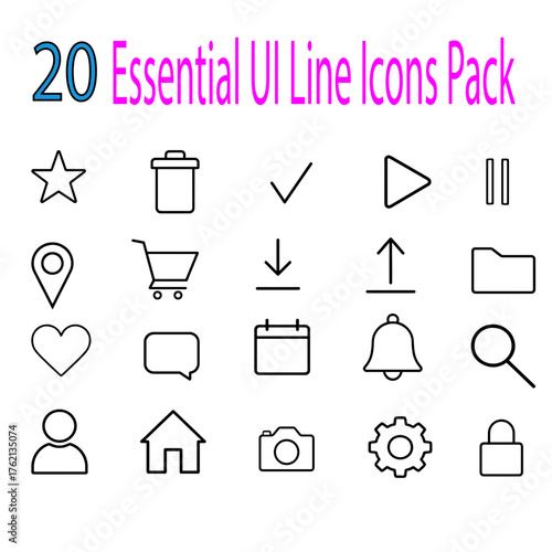 20 Essential UI/UX Line Icons Pack