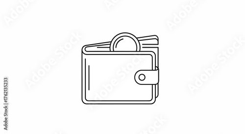 Outline Simple Wallet with Coin and Paper Currency Finance Icon