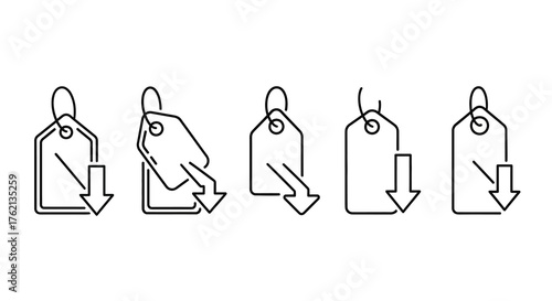 Minimalist Line Price Tag with Arrow Down Symbol Icon Illustration