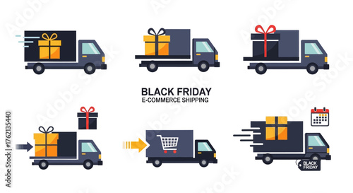 Illustration Set of Modern Delivery Truck for Black Friday Sale