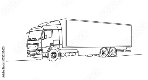 Semi trailer truck line art vehicle transportation