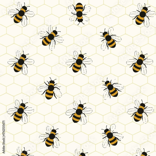 Seamless bees and honey pattern illustration