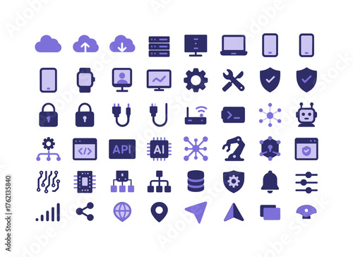 Modern technology flat icons set with devices and security elements