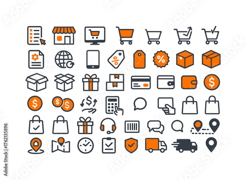 Colorful ecommerce icons set with shopping carts and payment elements