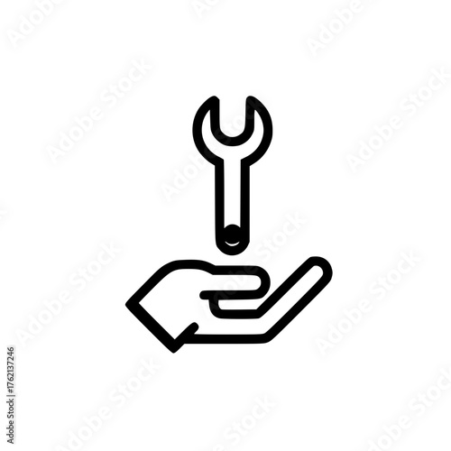 Hand holding wrench icon symbolizing fixing service mechanical support and engineering care