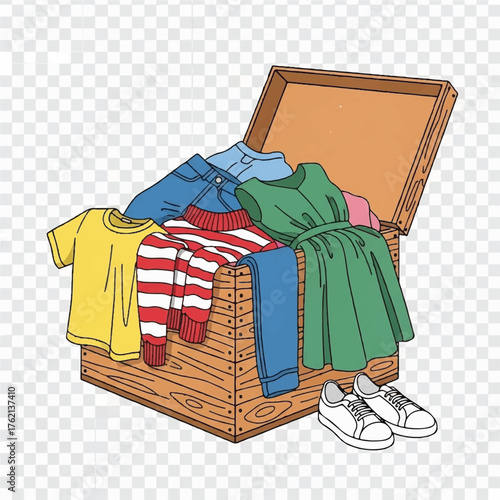clothes are messy in a large wooden box