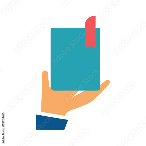 minimal vector of hand holding a book with clean white background