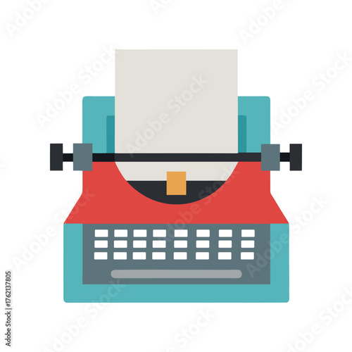 minimal vector of typewriter with paper sheet on clean white background