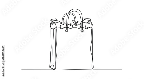 Shopping bag with apples and milk cartons grocery bag
