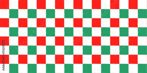 Hand Painted Christmas Green and Red Gingham Seamless Vector Pattern, Cute Checked Background for Wrapping Paper and Textiles