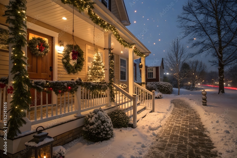 Fototapeta premium Snowy Front Porch Christmas