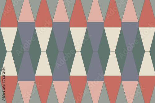 Geometric pattern featuring triangles and diamond shapes in muted pastel colors in a repeating sequence