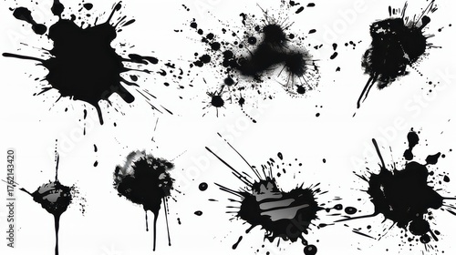 Dynamic black ink splatters and drips create a bold, artistic statement perfect for modern design projects and creative expression