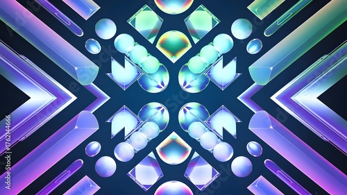 Symmetrical 3D Geometric Shapes with Rainbow Gradient