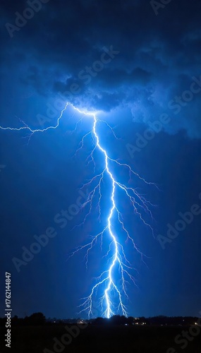 Breathtaking Blue Lightning Streaks Across Night Sky Powerful Nature Photography
