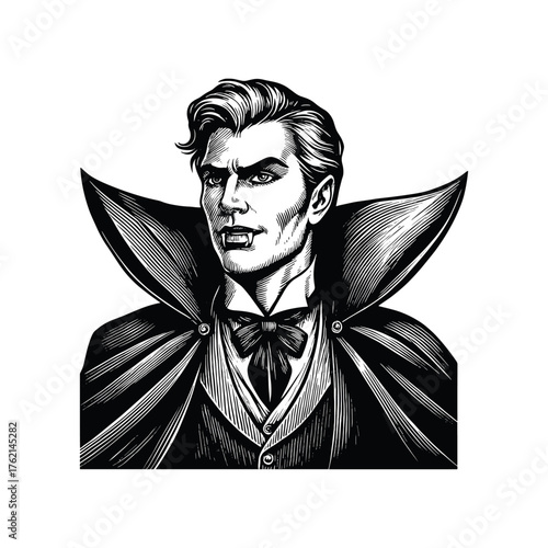 Vintage engraving illustration of Evil Vampire Count Portrait