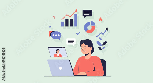 Remote Work Analytics – Online Data Analysis and Digital Productivity Illustration