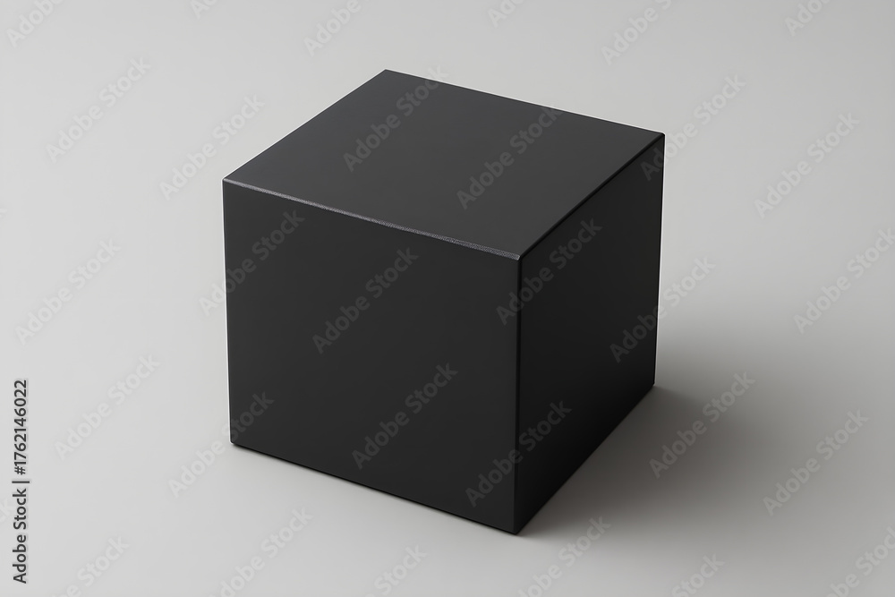 Fototapeta premium Matte black cube packaging box mockup on gray background