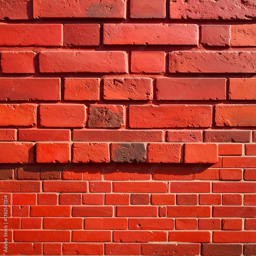 Obraz premium Close-up view of a vibrant red brick wall in sunlight