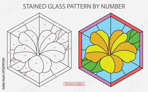 Hibiscus stained glass pattern by number | suncatcher pattern | Flower Pattern 