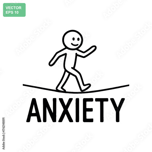 Person bravely walks tightrope over words representing fear and anxiety