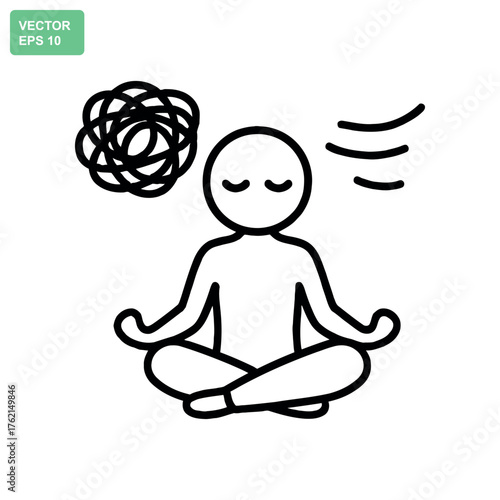 Calm stick figure mindful of tangled thoughts clearing for healing