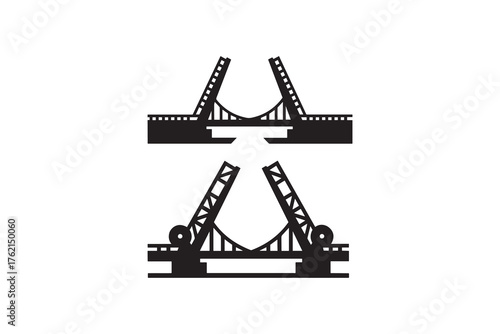 Industrial Drawbridge Clipart Illustration River Bridge Opening Silhouette Graphic
