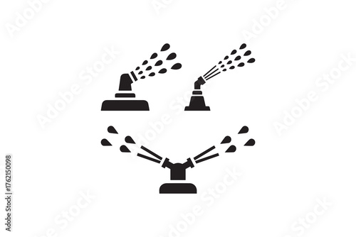Garden Sprinkler Nozzle Icon Set Water Irrigation System Silhouette Graphics