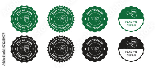 Hand wiping surface sparkling clean green white, green, white, hand, wiping, cloth, cleaning, sparkling, stars, easy to clean, circular, badge, icon, symbol, graphic, design, illustration, hygiene, ma