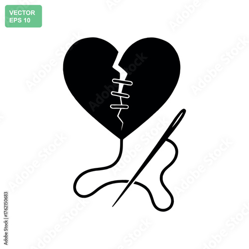 Broken heart mended with thread symbolizing emotional trauma healing and recovery