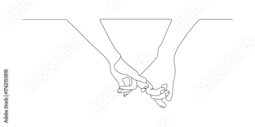 Continuous one line art drawing Holding hands.. Couple romance vector illustration