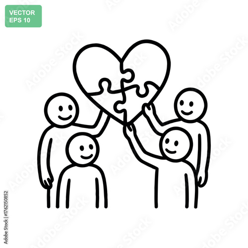 Diverse group of people collaborating to form a heart symbolizing community mental health support