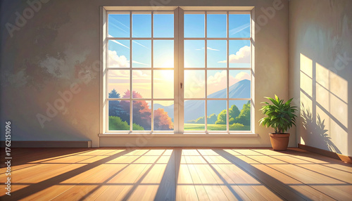 Wall interior background studio and backdrops show productswith shadow from window color white and grey background for text insertion and presentation product
1