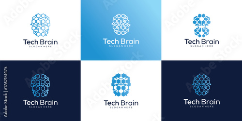 Collection Creative Digital Brain Technology Logo Design Template inspiration.