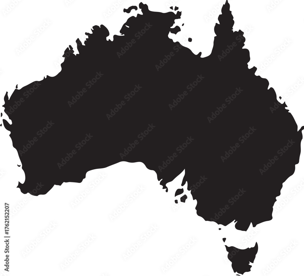 Fototapeta premium Black silhouette of australia continent map outline isolated geographic shape
