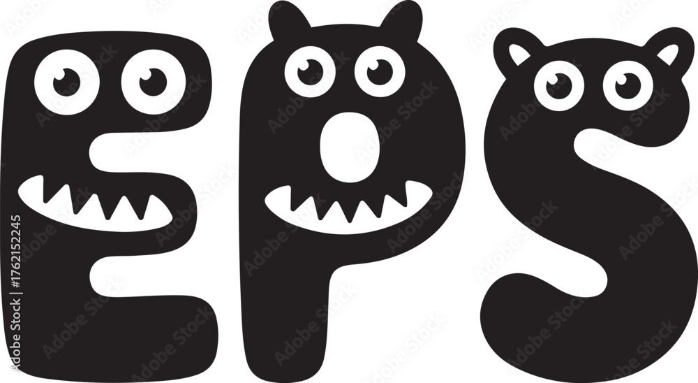 Fototapeta premium Adorable black monster characters forming the letters eps fun alphabet characters for children education and entertainment designs isolated on transparent background