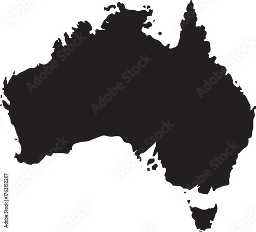 Black silhouette of australia continent map outline isolated geographic shape