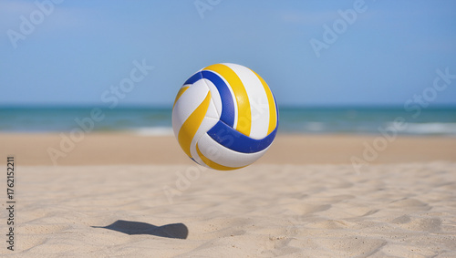 Vibrant Beach Game Detail Close Up Volleyball Ball Floating In Air
