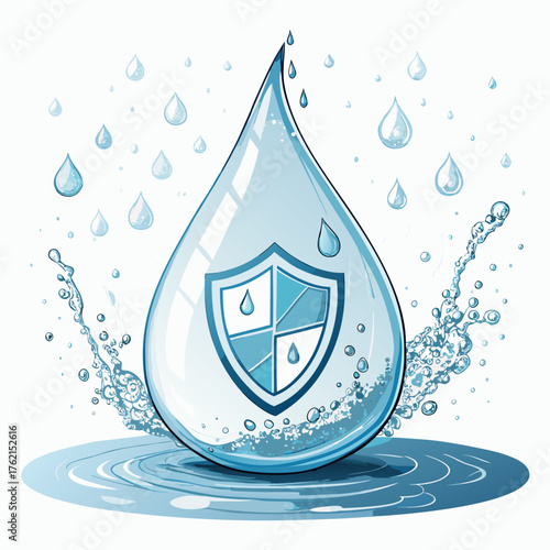 Water drop with a shield symbol for water protection and purification concept, Vector illustration - Generative AI
