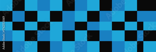 A checkered pattern of alternating black and blue squares forming a geometric abstract background design