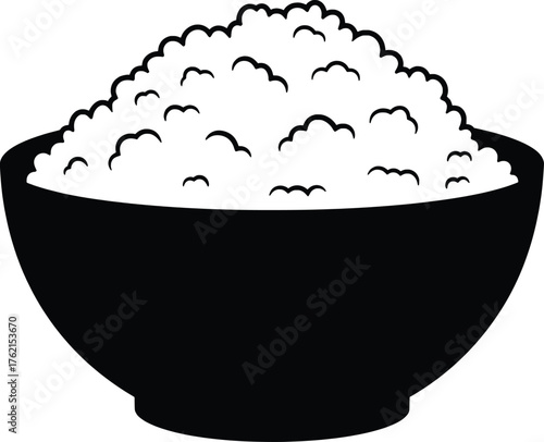 Elegant Vector Graphic of a Bowl Full of Rice A Timeless Culinary Icon for Food Blogs, Restaurant Menus, and Recipe Sites - Enhance Your Designs with this Classic and Appetizing Rice Bowl Image