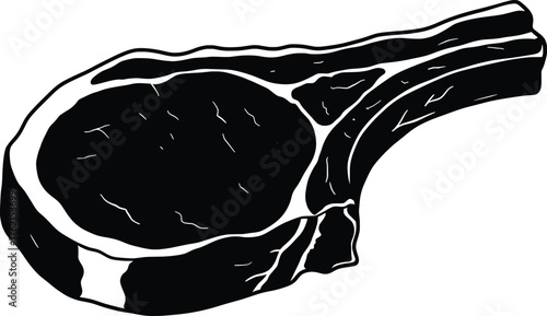 High Resolution Black Silhouette Vector Illustration of a Raw Pork Chop, Perfect for Culinary Designs and Food-Related Graphics
