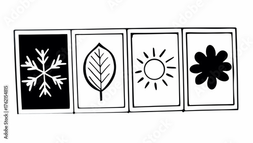 Four seasons doodle icons snowflake leaf sun flower vector illustration scalable art