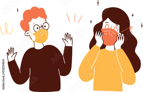 Two cartoon people wearing face masks showing protective measures against germs and viruses