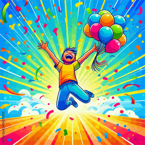 Illustration of someone jumping happily