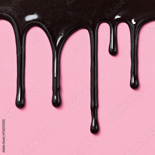 Dark liquid drips down a pink surface